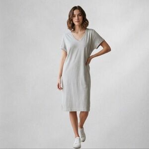 Garnet Hill Tencel Lyocell Knit Dress Women’s S oatmeal V-Neck Short Sleeve